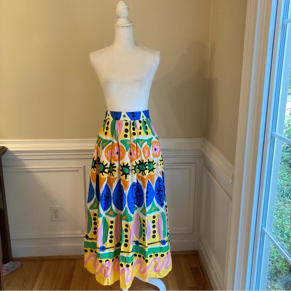 ZARA Colorful Bright Cotton Abstract Batik African Print Pleated Maxi Skirt NWT - Picture 11 of 13